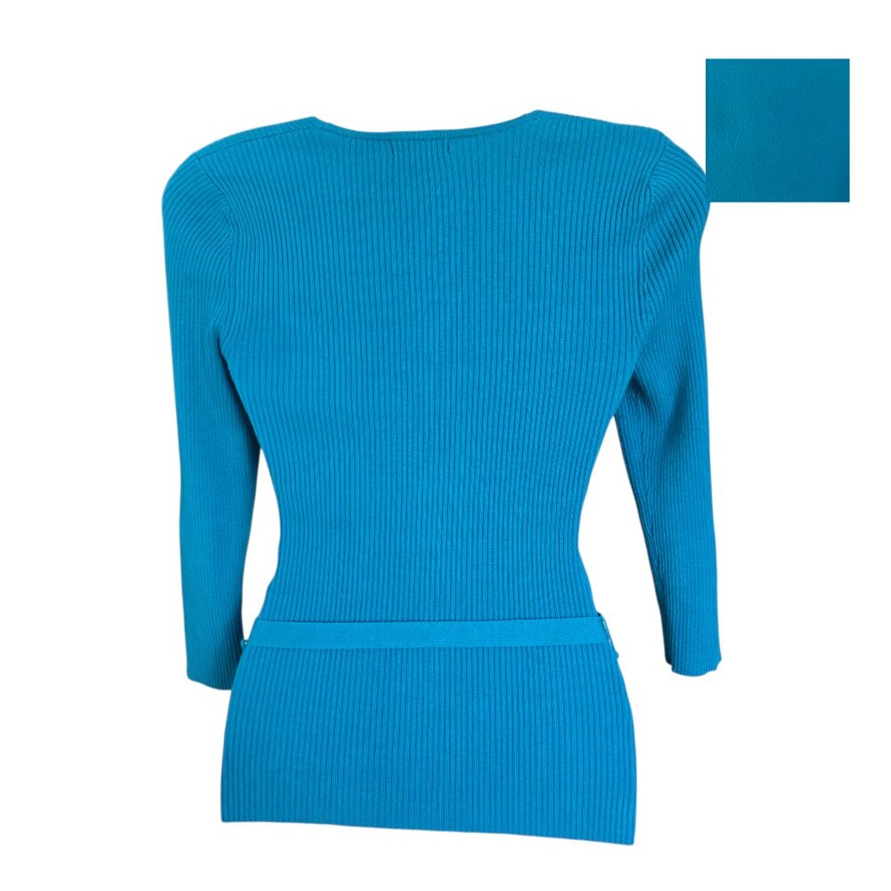 LONG SLEEVED TEAL BELTED SWEATER TOP SIZE SMALL - Picture 3 of 8